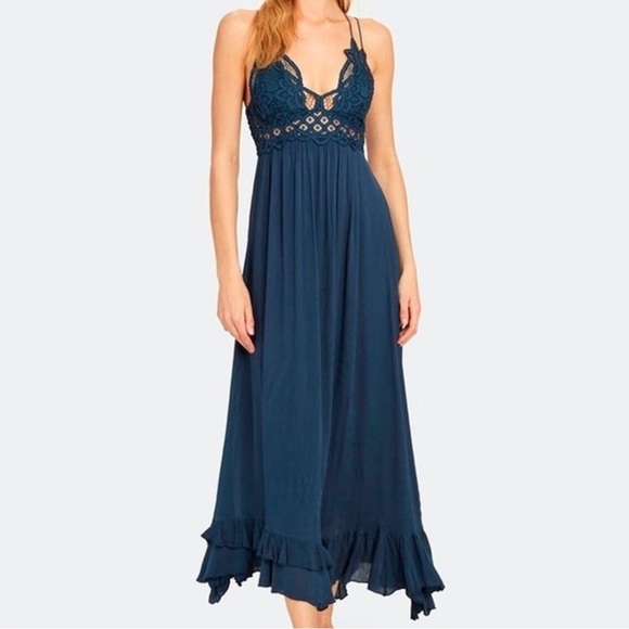 FREE PEOPLE Adella maxi lace top maxi dress in Blue - Picture 1 of 9